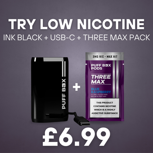 Low Nicotine Vape Kit - Ink Black + USB-C Low Nicotine Vape Kit - Ink Black + USB-C