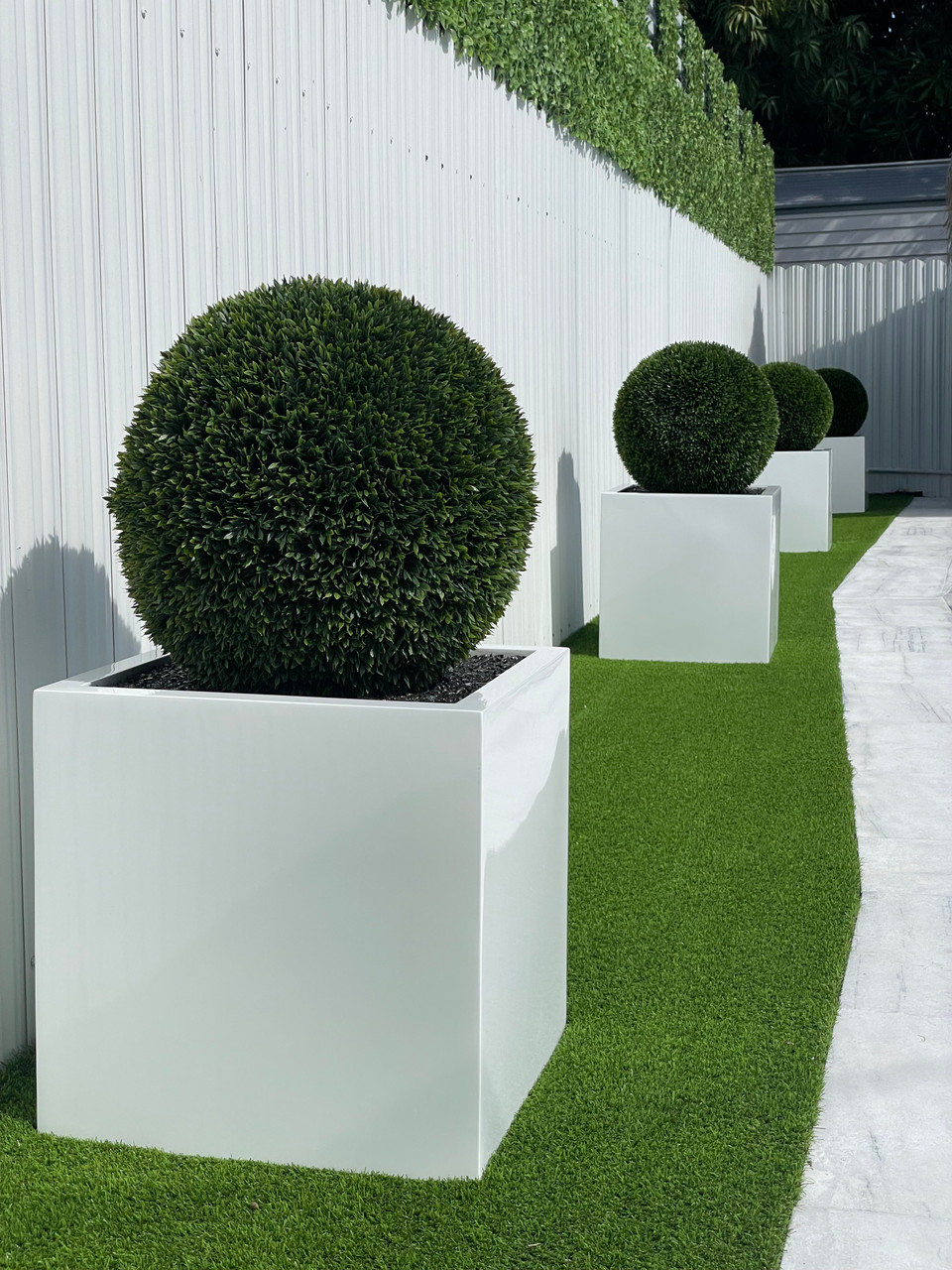 Large Block Fiberglass Planter with 20" Topiary - CFA Design Group