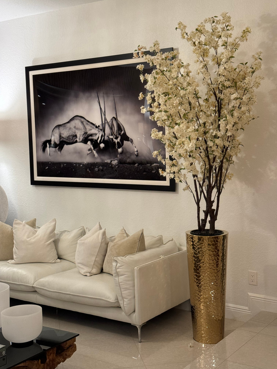 Cherry Blossom Tree in Large Gold Planter