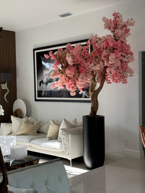 Matte Black St. Tropez Planter with Custom Made Pink Cherry