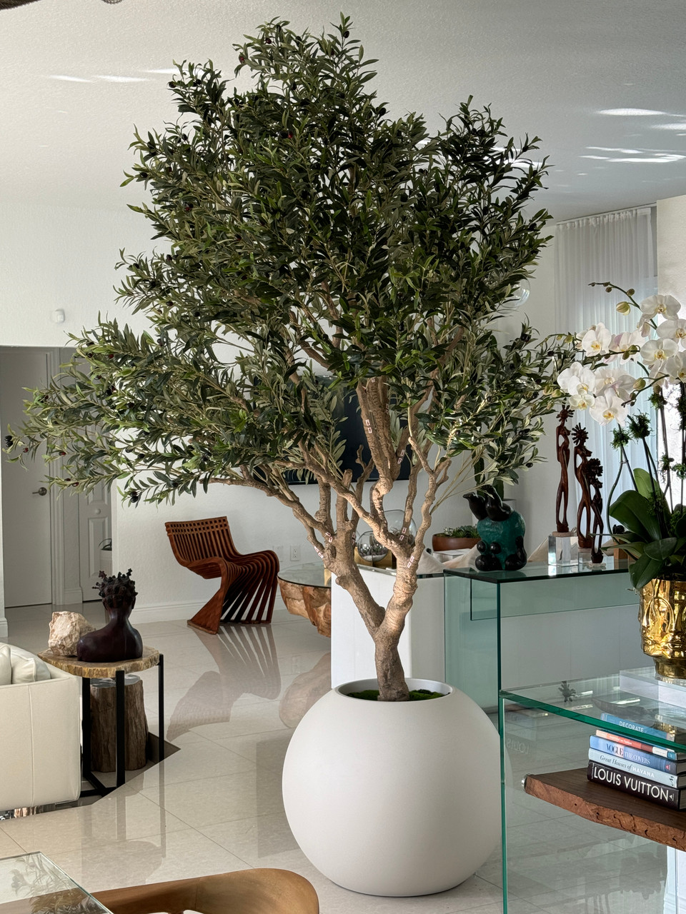Olive Tree in Matte Beige 30" Globe Planter