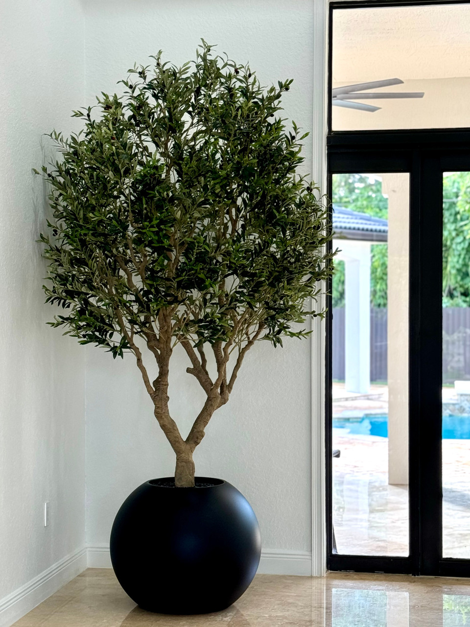 Olive Tree in Matte Black 30" Globe Planter