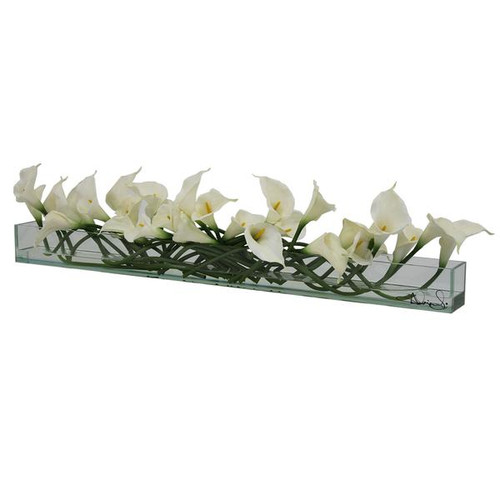 48" Casa Moderna glass plate planter with white callas