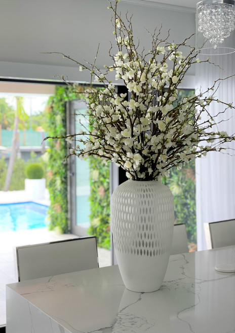 White Cherry Blossoms in Pelican Vase