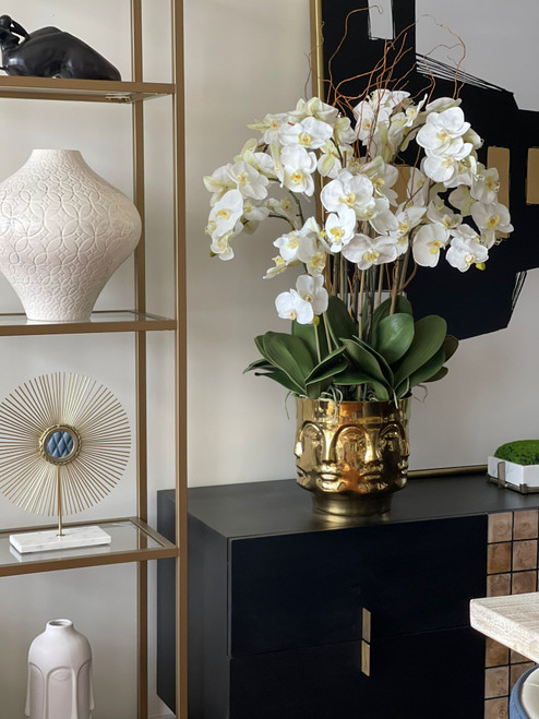 Medium Polished Gold Visage Vase with Orchids