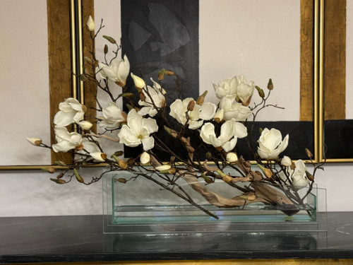 Sloped Glass Planter With White Magnolias