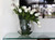 16" Moon vase with white tulips