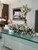 36" Casa Moderna glass plate planter with white magnolias