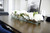  48" Casa Moderna Glass Plate Planter with white Hydrangeas and Driftwood