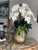 Delaney Gold Pot with Multiple Stems of Phalaenopsis Orchids and Succulents