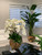 Extra Large Rustic Teak Bowl with Cascading White Orchids