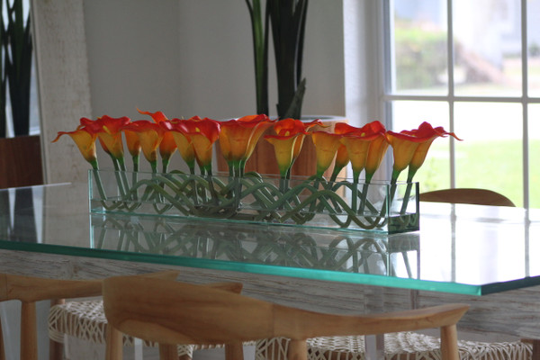36" Casa Moderna glass plate planter with mango callas