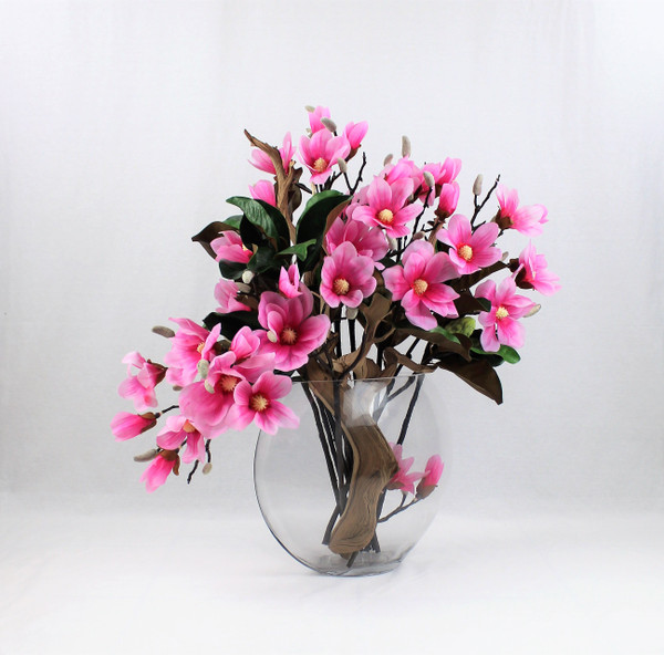 Moon vase with pink magnolias