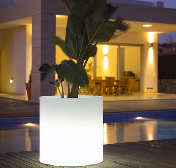 16" Cordless - Illuminated LED Cylinder Planter
