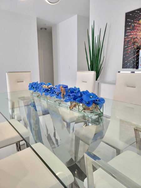 36" Casa Moderna Glass Plate Planter with Blue Orchids