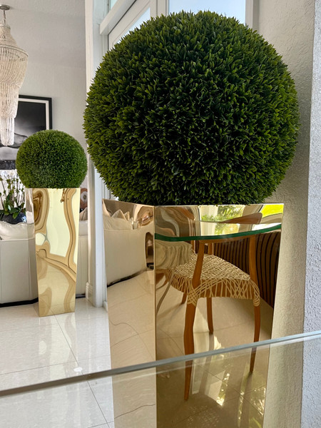 Gold Cube Planters with 20" Topiaries