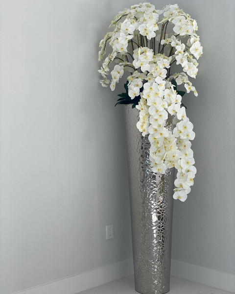 Extra Tall Hammered Planter With Cascading Phalaenopsis Orchids