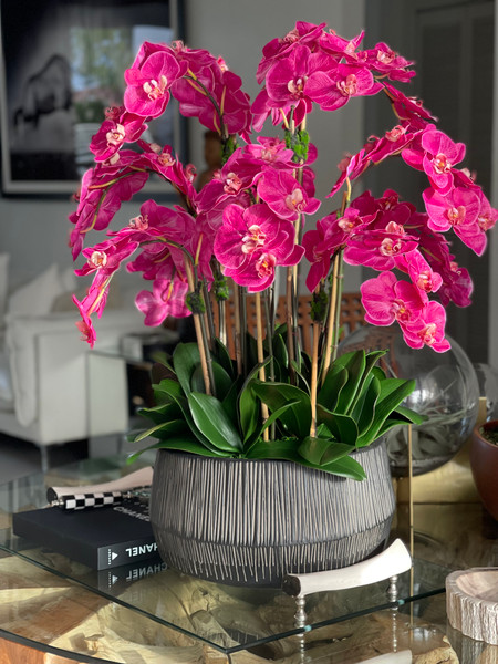 Java Bowl with Pink Phalaenopsis Orchids