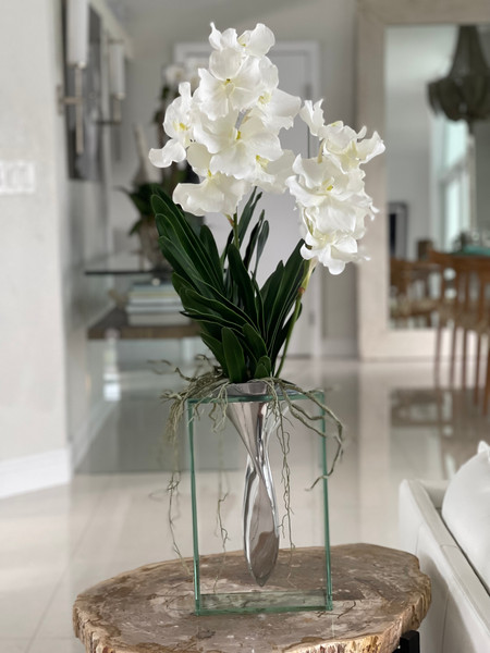 Elvis Floating Aluminum Vase With Artificial Vanda Orchids