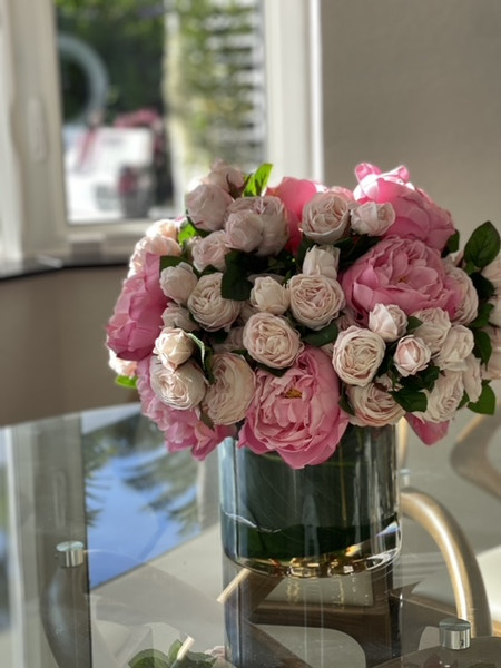 Spring Bloom Bouquet in 7" Glass Cylinder with Leaf