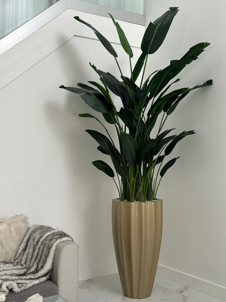 San Jose Fluted Planter in Champagne with Birds of Paradise