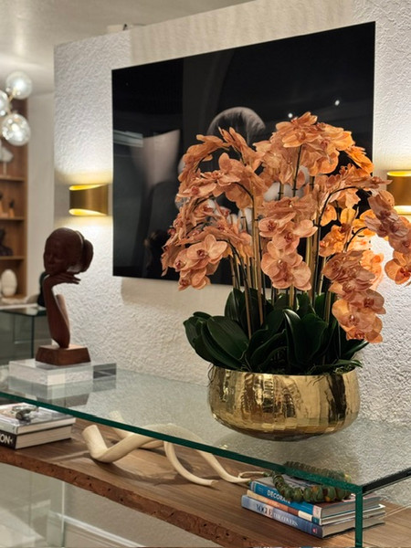 Light Brown Orchids in Gold Roberi Bowl