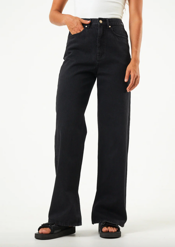 Afends Womens Louis - Organic Denim Baggy Overalls - Washed Black - Afends  US.