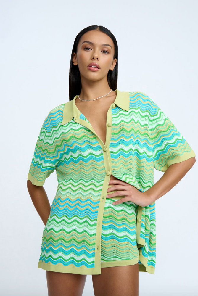 By Johnny Rayne Ripple Knit Shirt in Green Multi – Coco & Lola