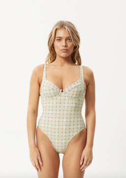 Afends Kali Recycled Check One Piece - Pistachio Check