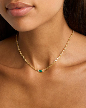 By Charlotte Strength Within Green Onyx Curb Choker - Gold Vermeil