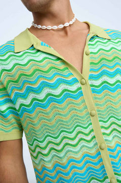 By Johnny Rayne Ripple Knit Shirt - Green Multi