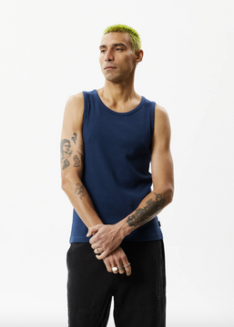 Afends Paramount Recycled Rib Singlet - Navy