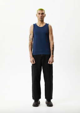 Afends Paramount Recycled Rib Singlet - Navy