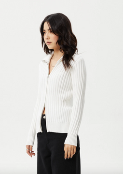 Afends Vision Organic Knit Zip Through Cardigan - White