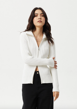 Afends Vision Organic Knit Zip Through Cardigan - White