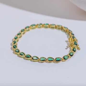EMTE Teardrop Gemstone Bracelet - Gold/Emerald