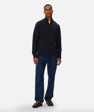 Industrie Lakewood Zip Neck Knit - Dk Navy Melange