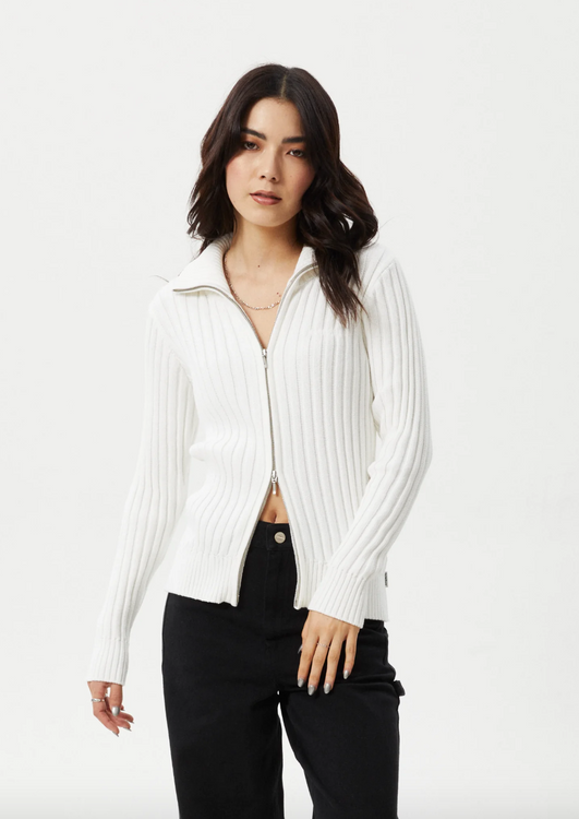 Afends Vision Organic Knit Zip Through Cardigan - White