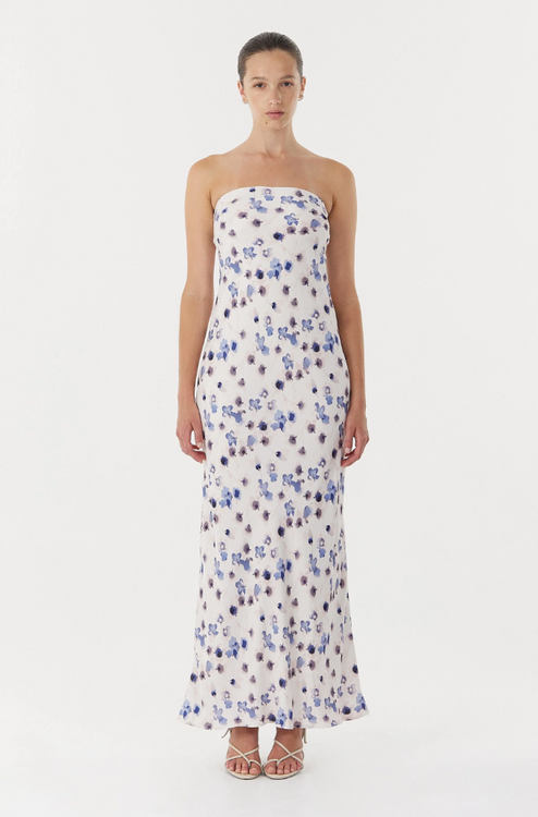 Third Form Blue Bell Bias Strapless Dress - Floral