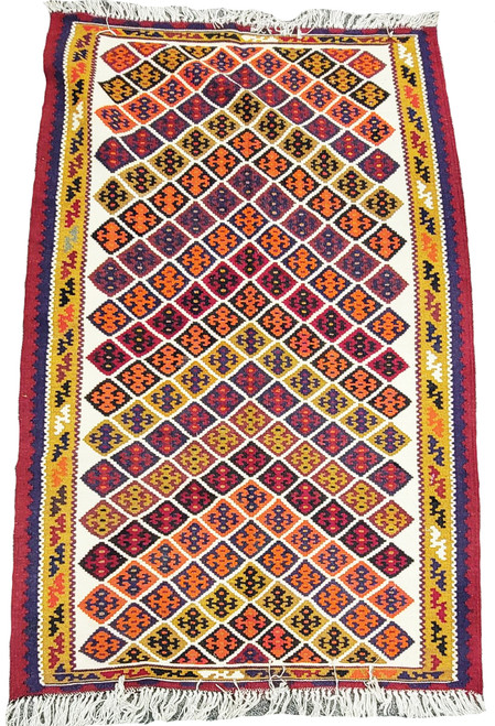 (3.75X6) Antique Wool Dari Kilim Carpet #44 (3.75X6) Antique Wool Dari Kilim Carpet #44