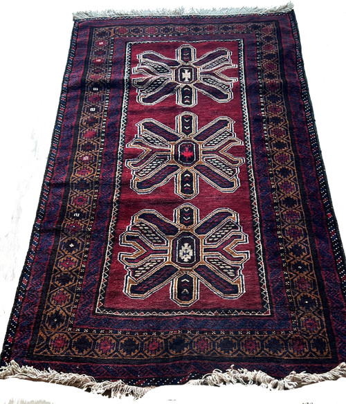 3.5x6 ft. Hand-Knotted Wool Vintage Baluch Nomads Rug #30