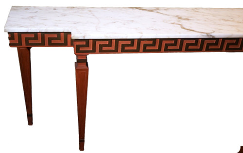 Neoclassic Style Painted Console With Carrara Marble Top And Greek Key Border