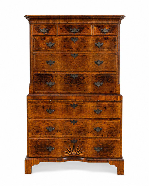 Antique George II English Burl Walnut Chest-on-Chest