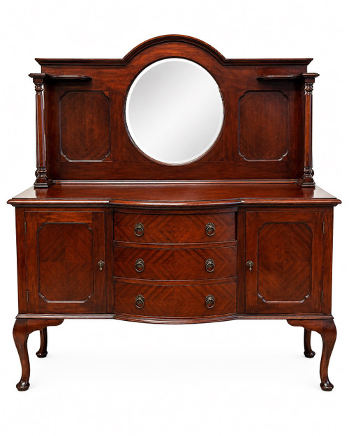 Edwardian Revival Mahogany Sideboard with an Integrated Mirror Backing