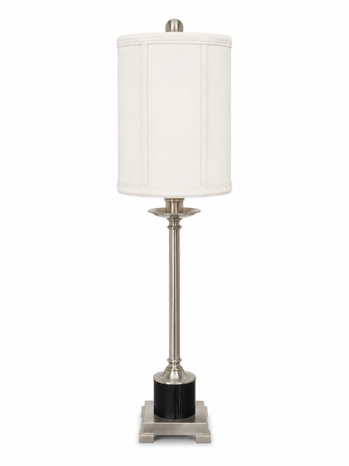 Contemporary Neoclassical Brushed Nickel and Leather Buffet Lamp