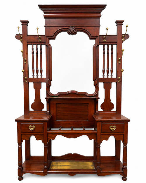 Late 19th-century Victorian Mahogany Hall Tree with Integrated Umbrella Stands