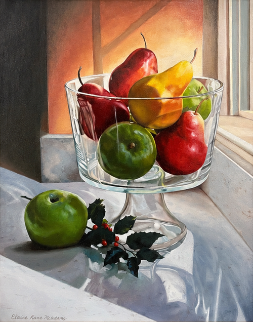 "Pears & Apples, Nestled in Glass" -  16" x 20" Oil on Canvas