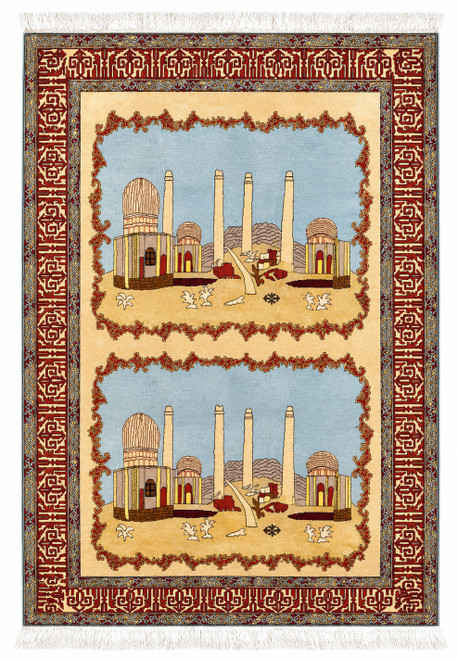 4' x 5.75' Hand Knotted Wool Tabriz Pictorial Rug
