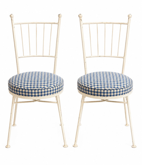 Vintage Mid-Century Solid Wrought Iron Fan-Back Chairs (Matched Pair)