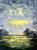 Vertical abstract impressionist acrylic painting of a bright yellow and green marsh under heavy grey storm clouds by Grace Scarlet.